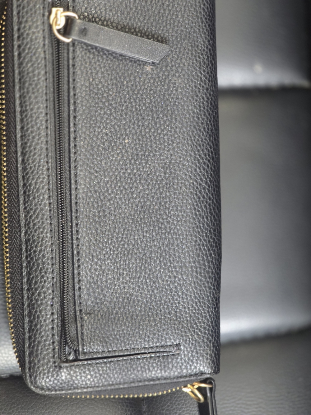 Nine West Black Textured Zip Wallet with Gold Hardware